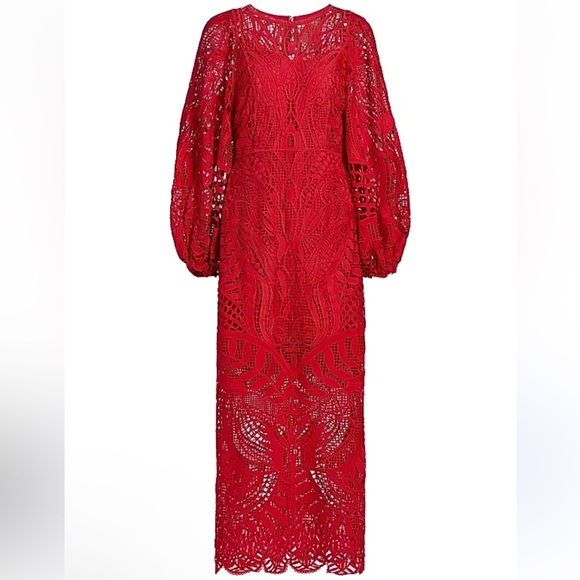 NWT NEW FARM Rio Red Nature Guipure Midi Dress - Picture 1 of 5